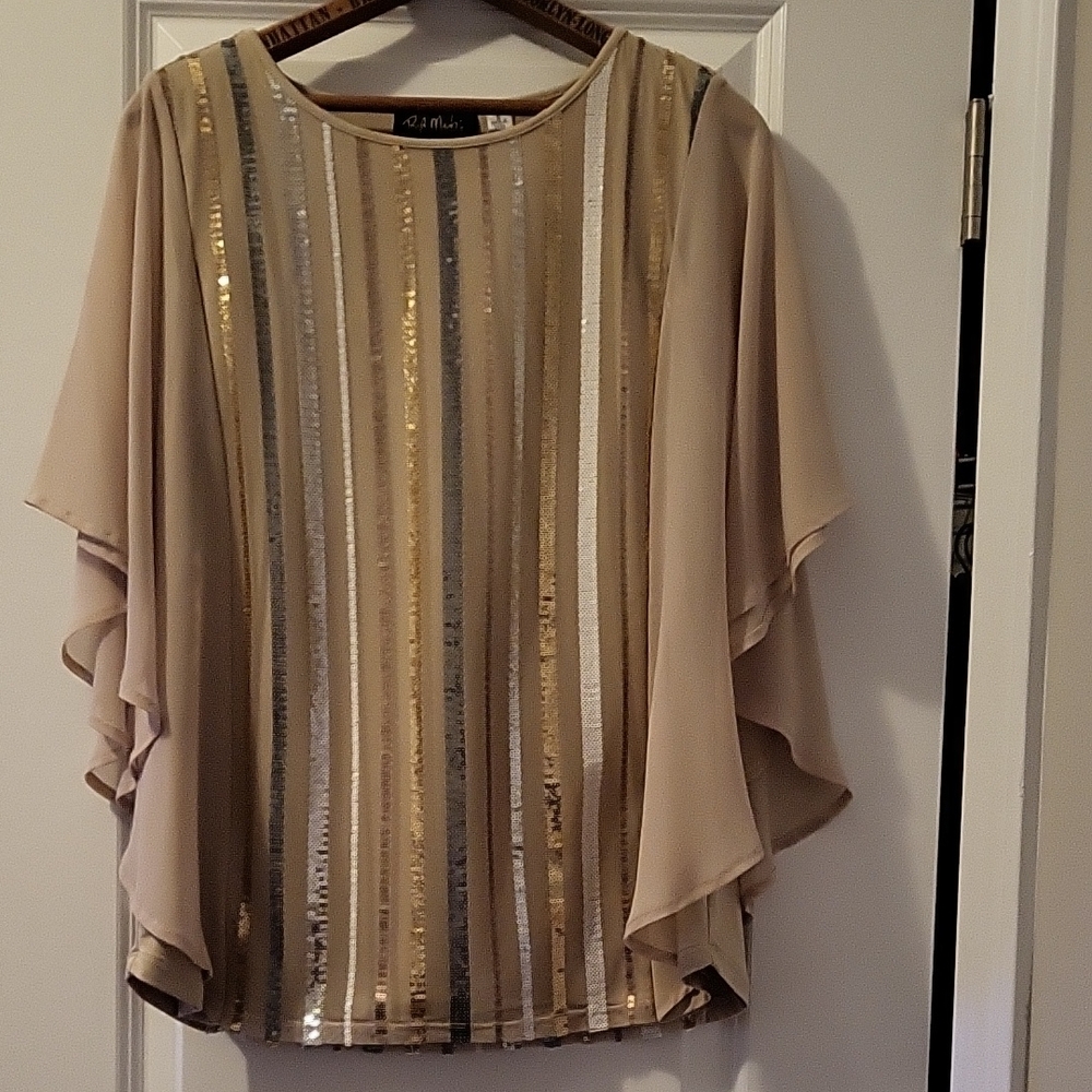 Bob Mackie Gold and Tan Striped Blouse